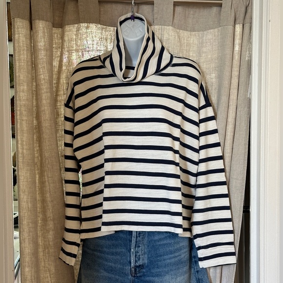 J. Crew Vintage cotton terry turtleneck -navy/white stripe - excellent cond - L - Picture 7 of 10